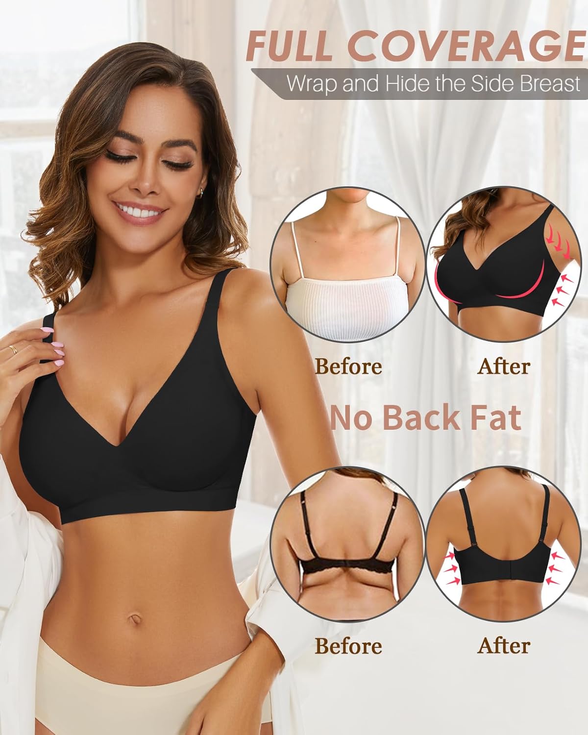 WOWENY Deep V Bras for Women No Underwire Smooth Wireless Bralettes Comfort Seamless Plunge Bra with Support - Image 3