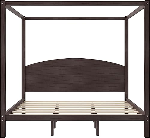 Miniatura 7 de SOFTSEA Cama con dosel tamaño King, cama con dosel con 4 carteles, marco de cama de madera maciza con patas, cama de plataforma con cabecera para