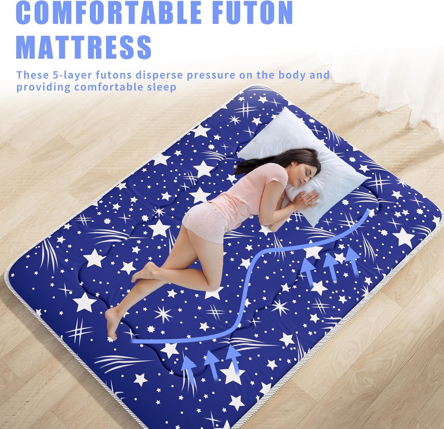 Kiseely Colchón futón, colchón de suelo japonés, Colchón futón plegable portátil, Colchón para portátil plegable con alfombrilla Tatami con bolsa y correa (T76533563, 120X200cm)