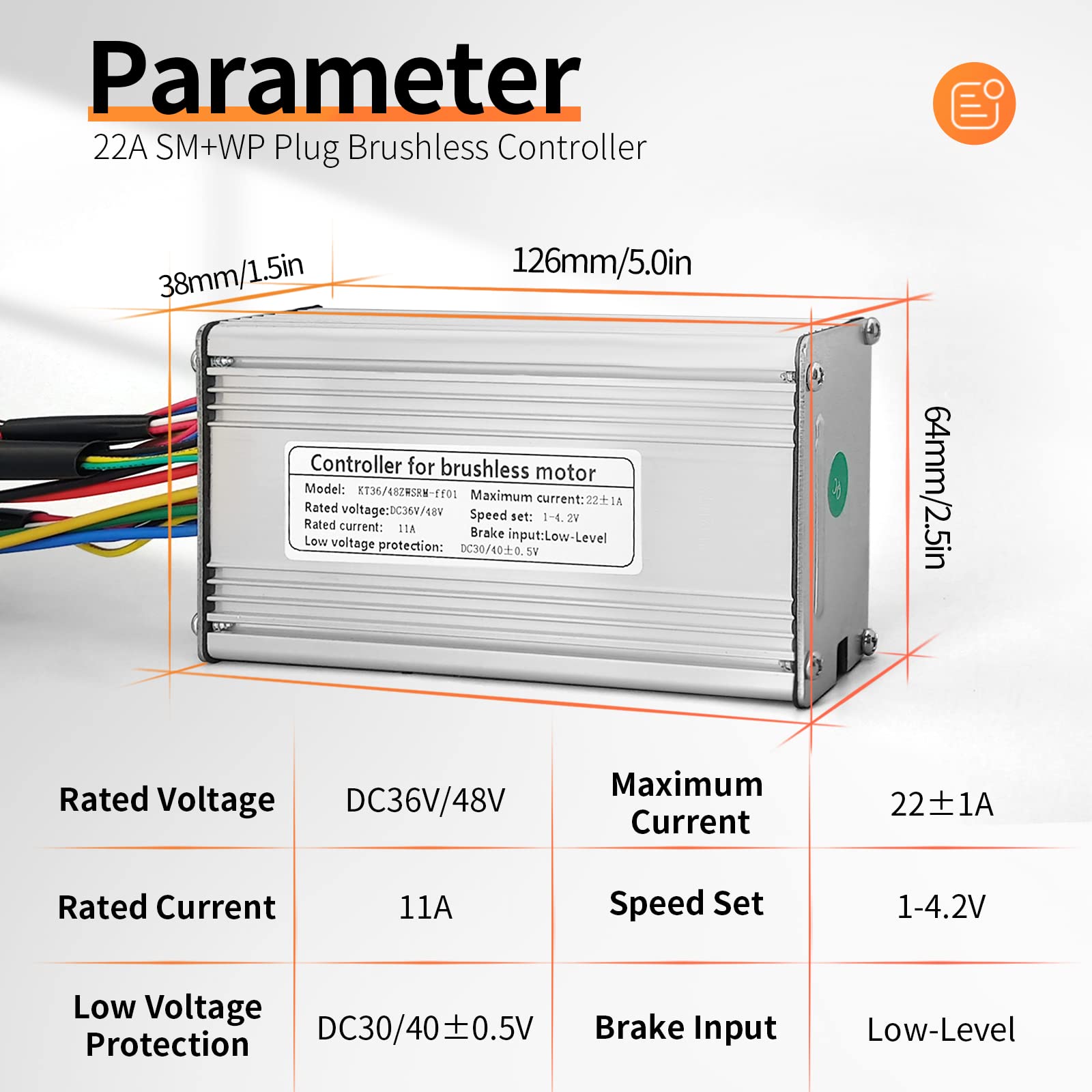 Ebike 36V/48V 500W Controller KUNTENG(KT) 22A Brushless Motor Controller for Electric Bike Kit Compatible with KT LCD3 LCD4 LCD5 LCD7 Display (22A XT60 Motor Waterproof Plug)