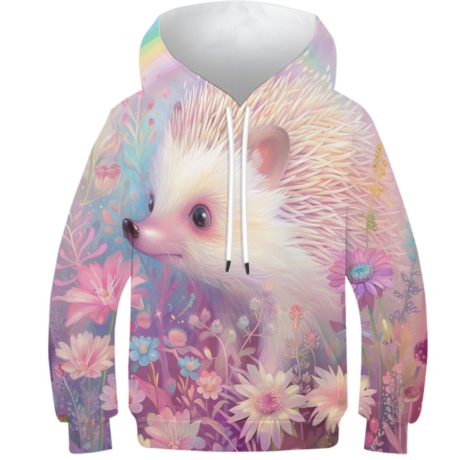 HLXZMCVBT Hedgehog Kids Hoodie 3D Printed Pullover Funny Long Sleeve Pullover Sweatshirts Long Sleeve Hooded with Pocket for 9-11Y