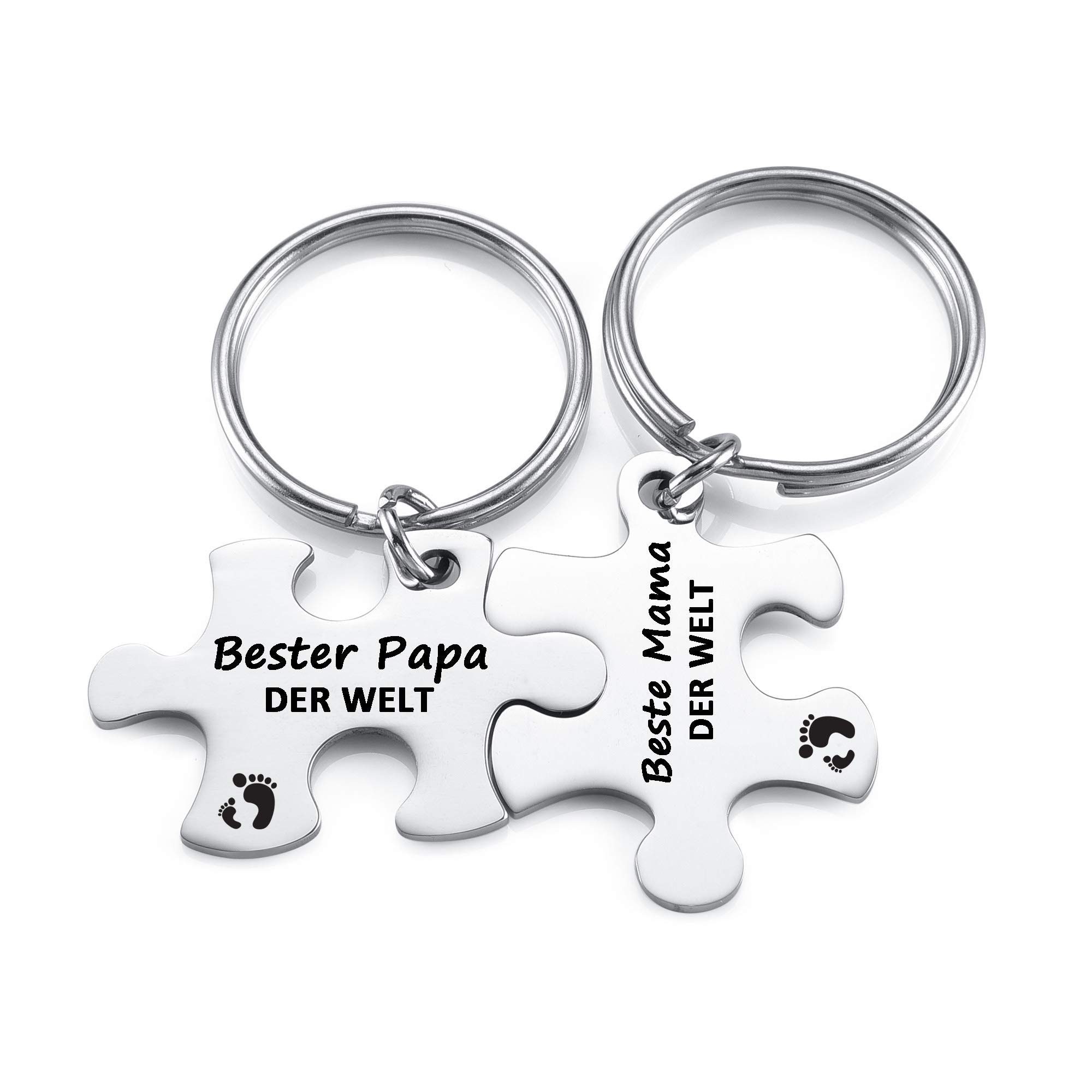 JSDDE Paar Schlüsselanhänger mit Gravur Beste MAMA/Bester PAPA der Welt Süße Puzzle Anhänger Creative Design Keychain Schlüsselringe Schlüsselbund Geschenk für Mutter Vater