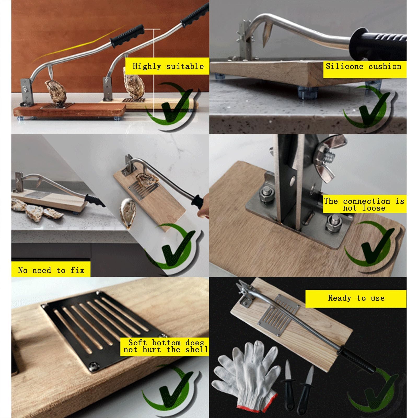 COYEUX Cuchillo portátil para descascarar ostras, abridor de ostras de Acero Inoxidable, Altura Ajustable, Herramientas Esenciales para mariscos para descascarar sin Esfuerzo