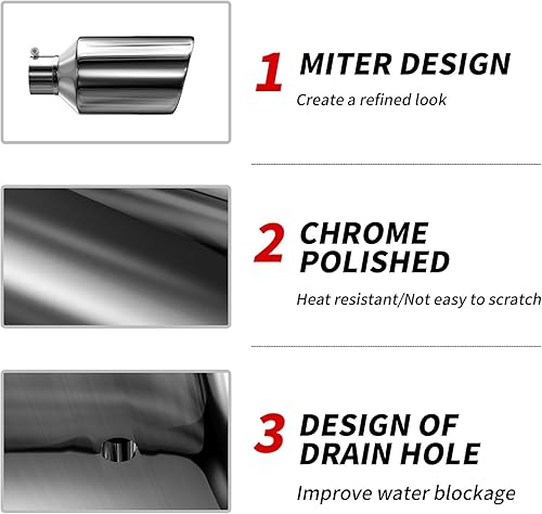 Miniatura 3 de Richeer Punta de escape de 4 a 8 pulgadas, entrada de 4 pulgadas, salida de 8 pulgadas, longitud total de 15 pulgadas, acabado pulido de acero