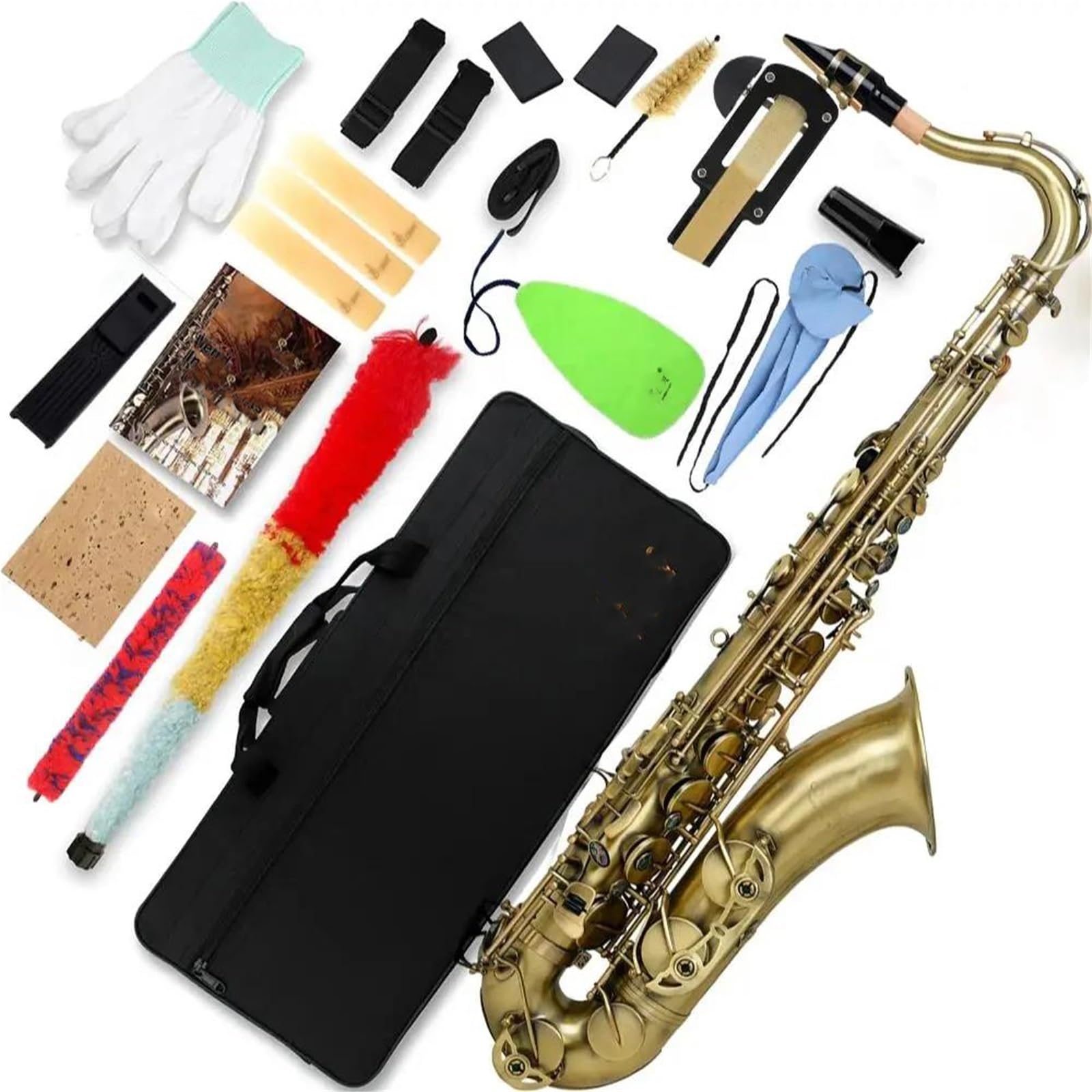 Antyczny saksofon Bb tenorowy instrument dęty z futerałem szczotka do podcinania strun i inne akcesoria Saksofon
