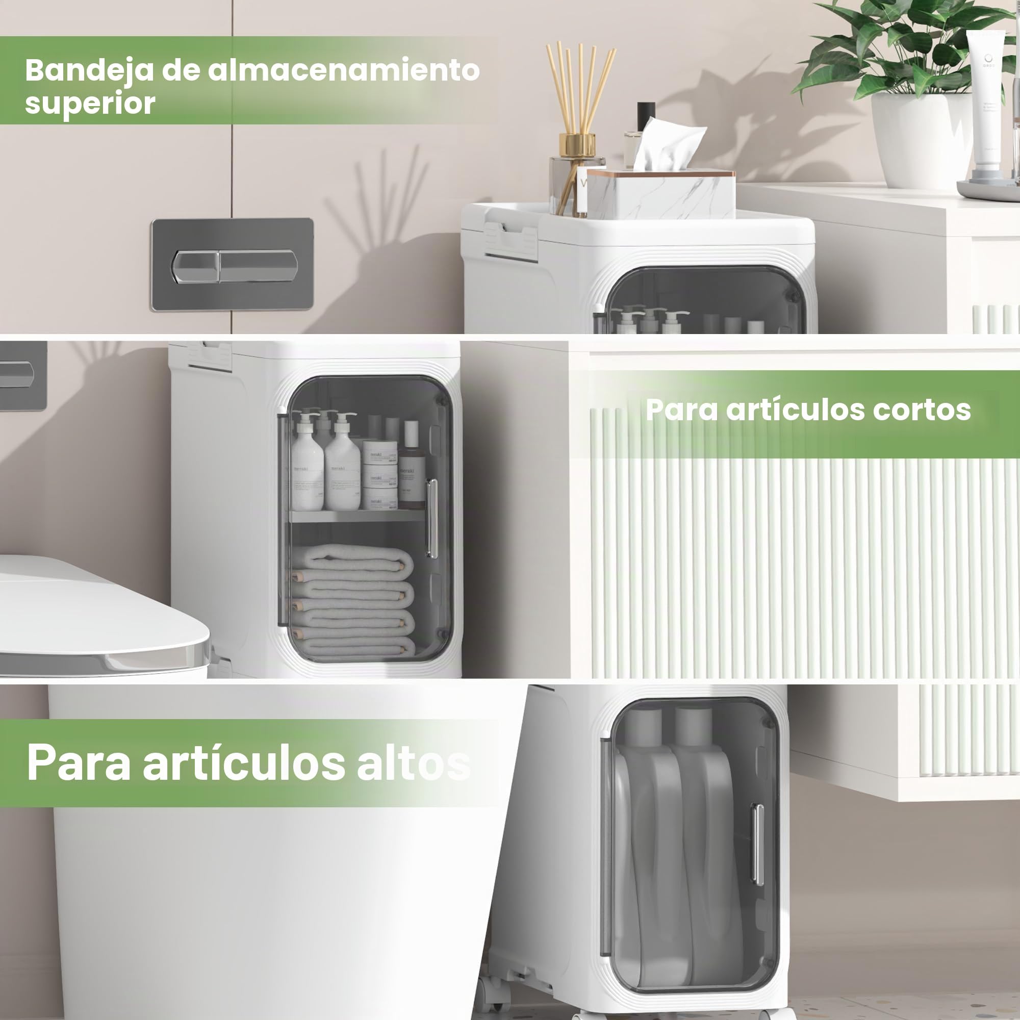 Armario de baño Estrecho, Mueble de Almacenamiento de plástico Independiente para Inodoro con Puerta, Carrito pequeño Impermeable con Ruedas para Oficina (21x34x97cm, 3 Niveles)