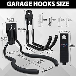 3-H Weed Eater Hanger 2 Pack,2 Large Garage Wall Hooks,1 Extension Strap,Utility Weedeater Rack,Tool Hangers for Organizing and Hanging Weed Wacker,Leaf Blower,String Trimmer,Power Tool in Garden