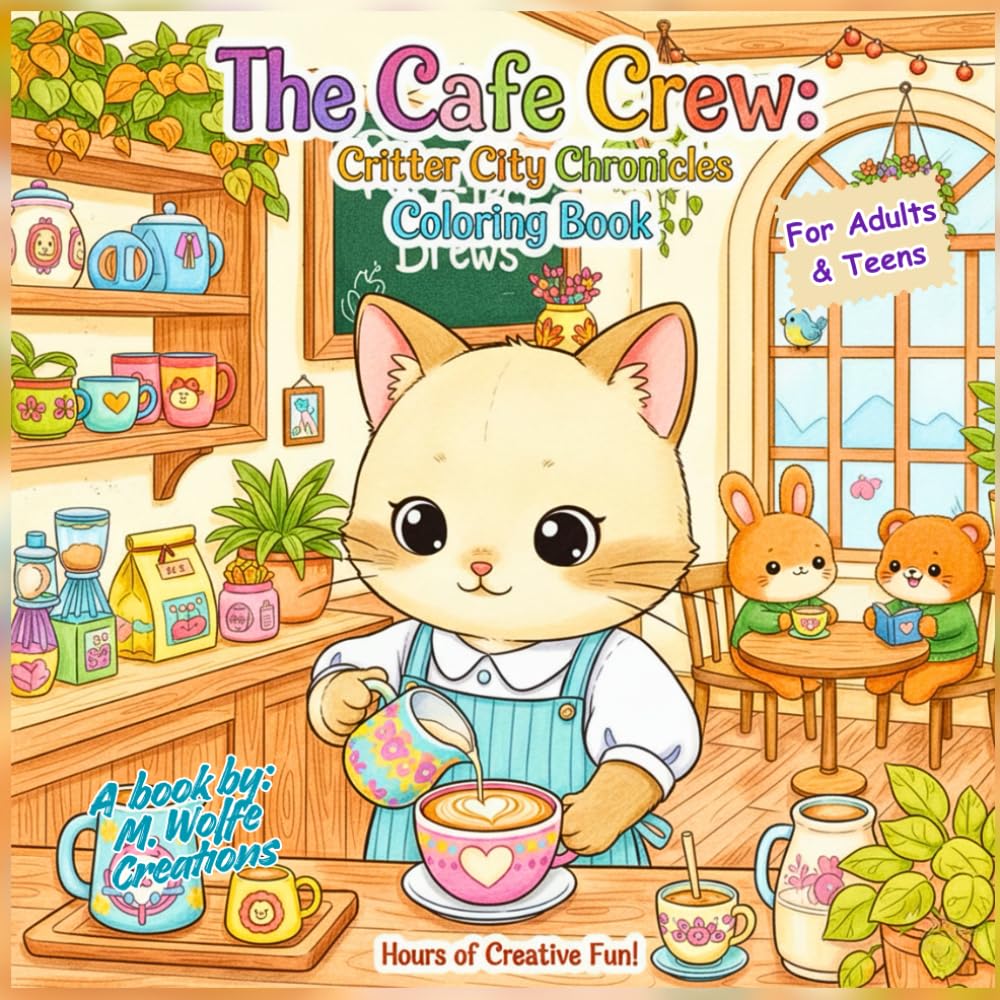 The Cafe Crew: Critter City Chronicles Coloring Book for Adult and Teens: 35 Cute & Cozy Animal Café Coloring Pages for Relaxation & Creativity