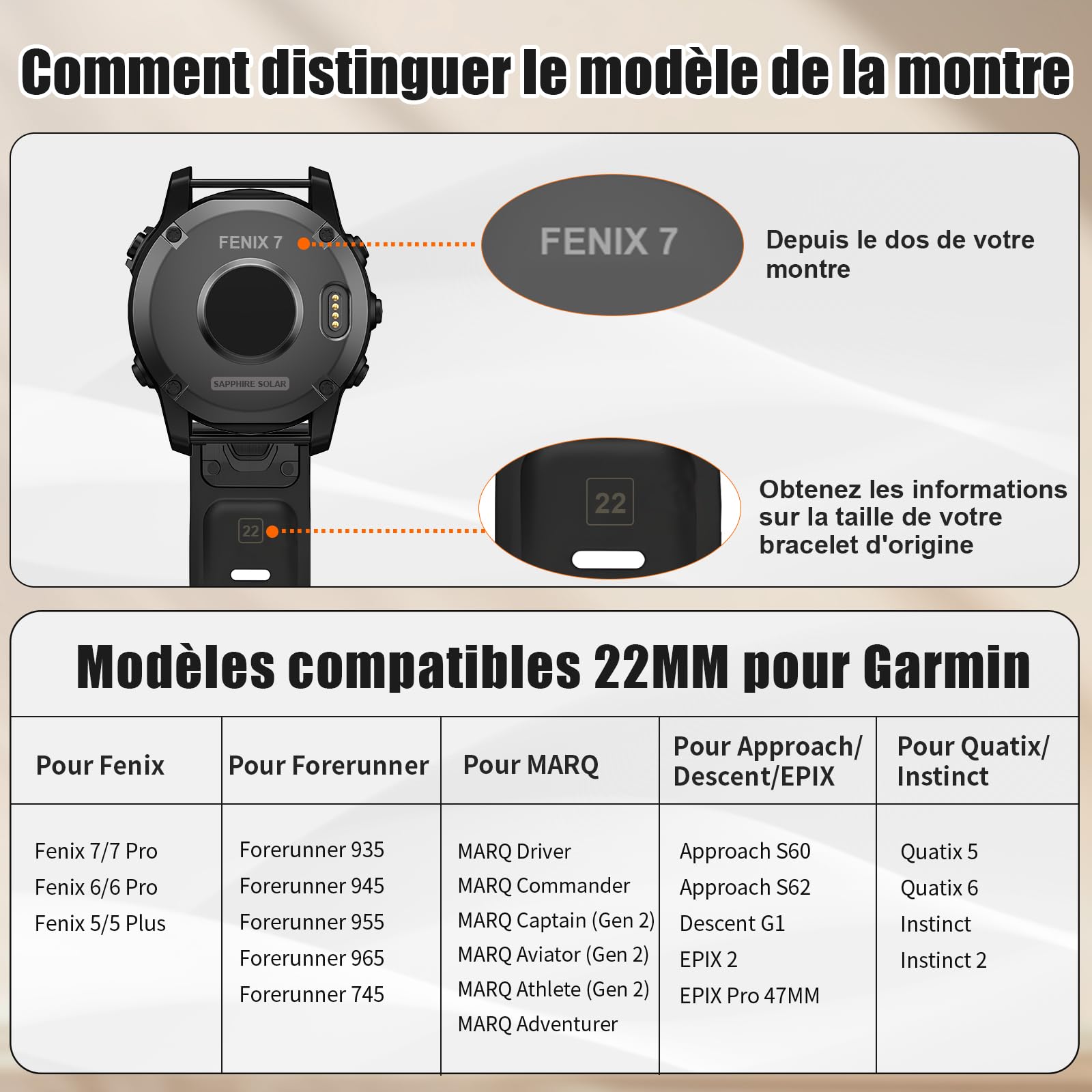 NotoCity Bracelet pour Garmin Fenix 5/6/7/7 pro/6 pro/5 plus, Bracelet Quickfit 22mm Compatible avec Garmin Forerunner 935/945/955/965, Epix Gen 2, Instinct/2, Approach S60, Quatix 7/6/5/7 pro(Noir)