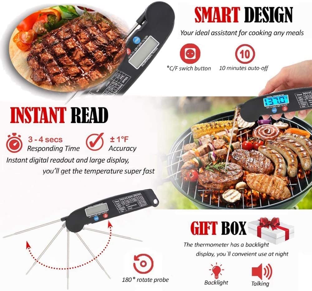 a instantánea, termómetro de alimentos con función de guía de temperatura. Termómetro para cocinar a la parrilla, termómetro de cocina para líquidos, ahumador, agua, barbacoa, aceite, freír (amarillo)
