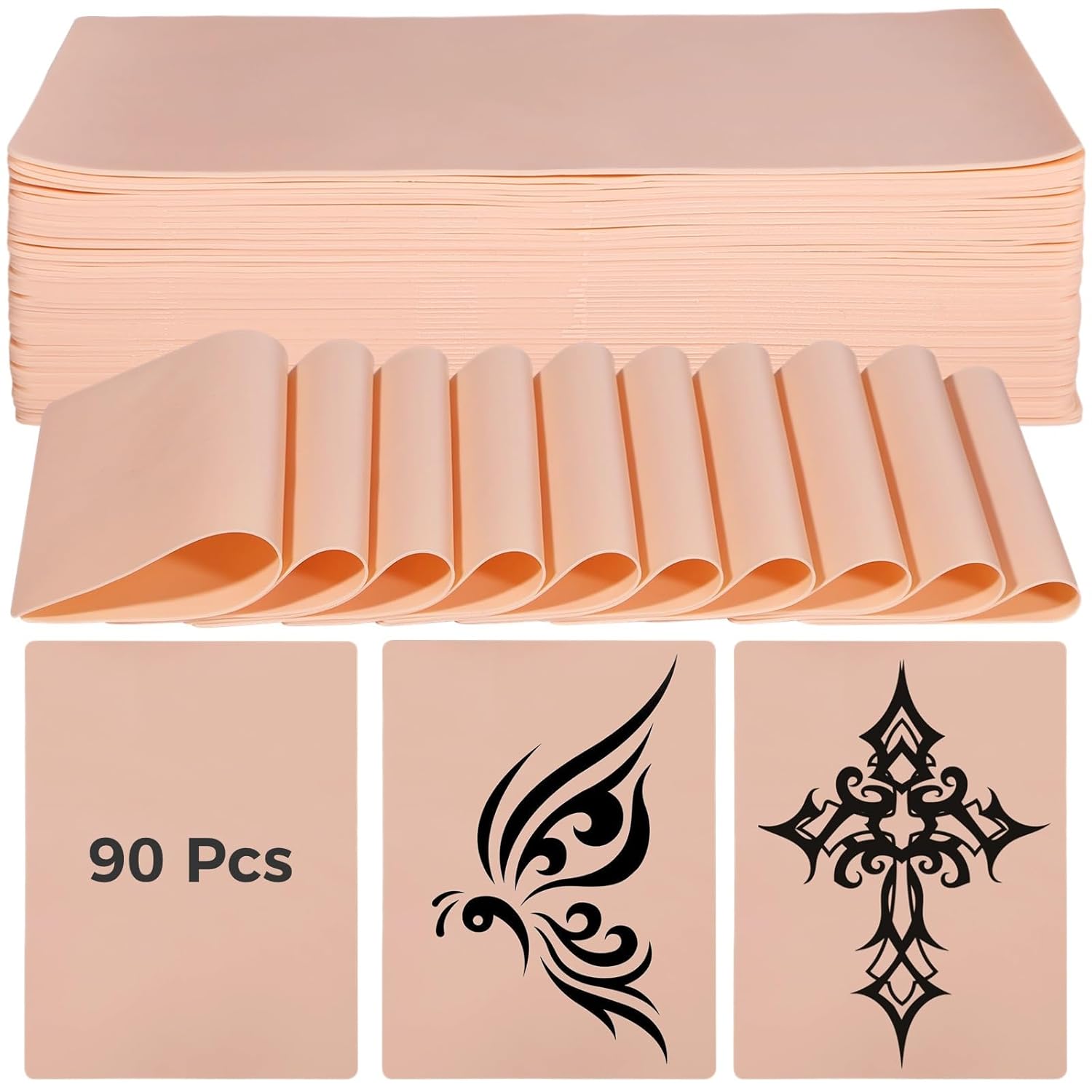 Tattoo Practice Skins - 90 Pcs, 7.5x5.5in Double Sided Blank Practice Skin for Tattooing and Microblading, Suitable for Beginners and Experienced Artists