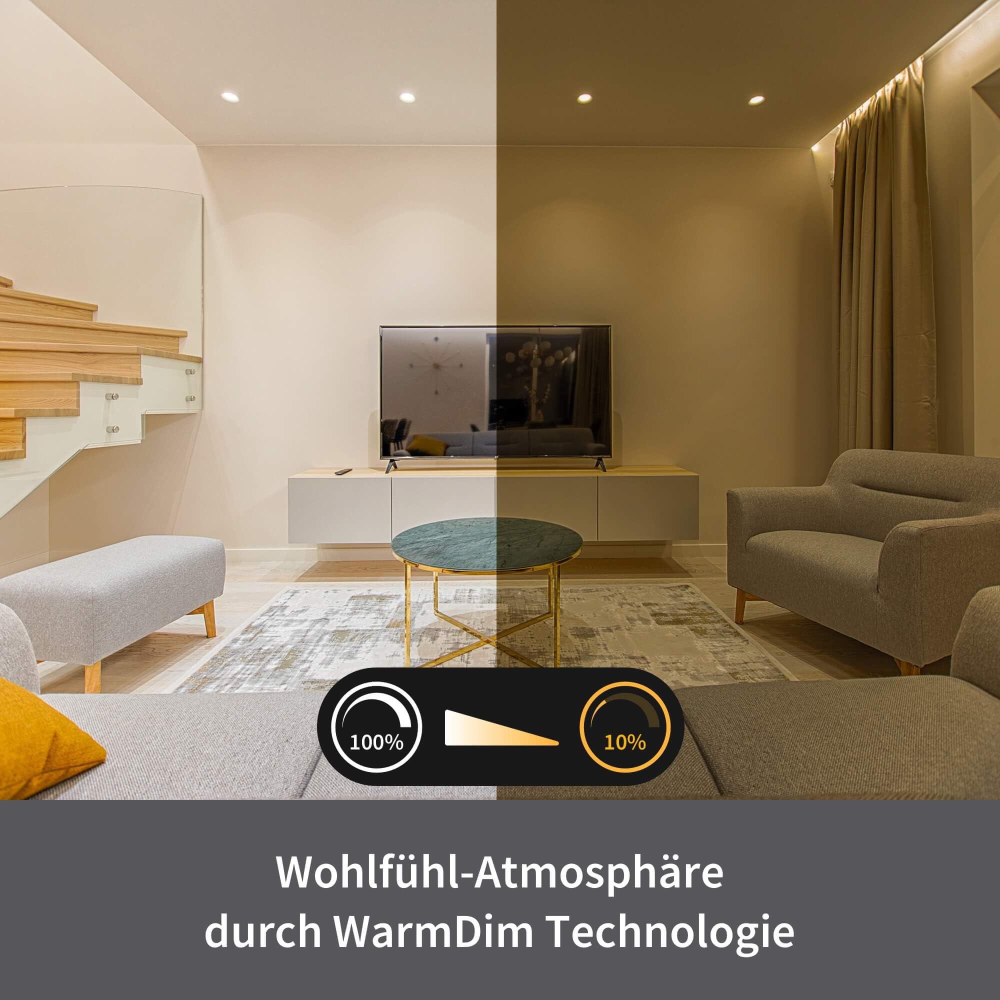 Scandinavian home Juego de 3 focos de techo LED 230V 5,8W blanco cálido con intensidad variable WarmDim 68mm - 75mm I Baño IP44 I CRI 90 500lm 3000K I Diseño En acero inoxidable
