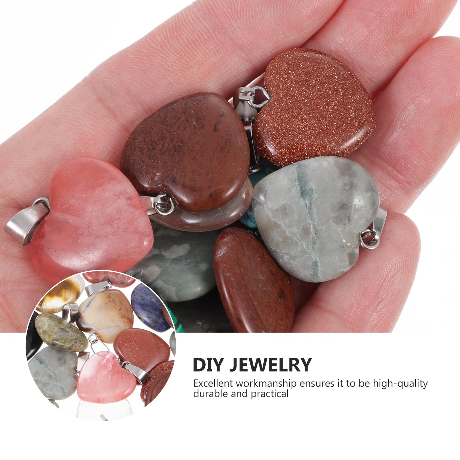 40 Pendentifs de Cœur en Pierres Naturelles Multicolores, 40 Pièces pour Fabrication de Bijoux Diy, Accessoires pour Bracelets et Boucles D'oreilles, Breloques pour Création