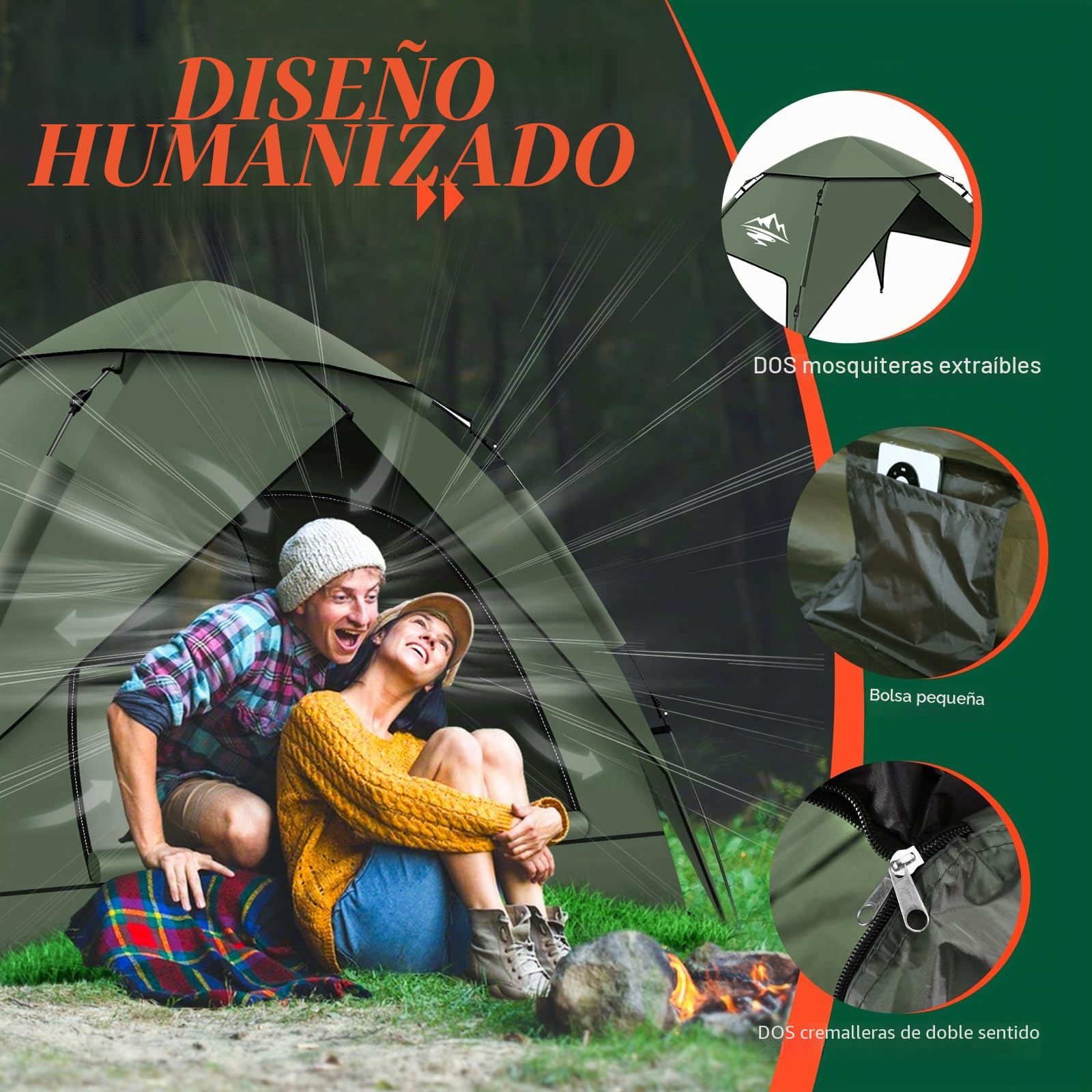 Tienda de Campaña 2-3 Personas Automática, Tienda de Cúpula de Doble Capa Portátil, Tienda de Campaña Grande para 3 Estaciones para Trekking, Familias, Camping