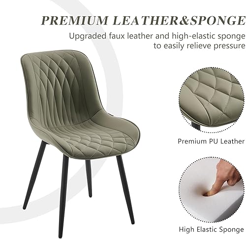 Miniatura 5 de YOUNIKE Juego de 2 sillas de comedor tapizadas de piel sintética con patas de metal, respaldo ergonómico sin brazos, sillas modernas de mediados de