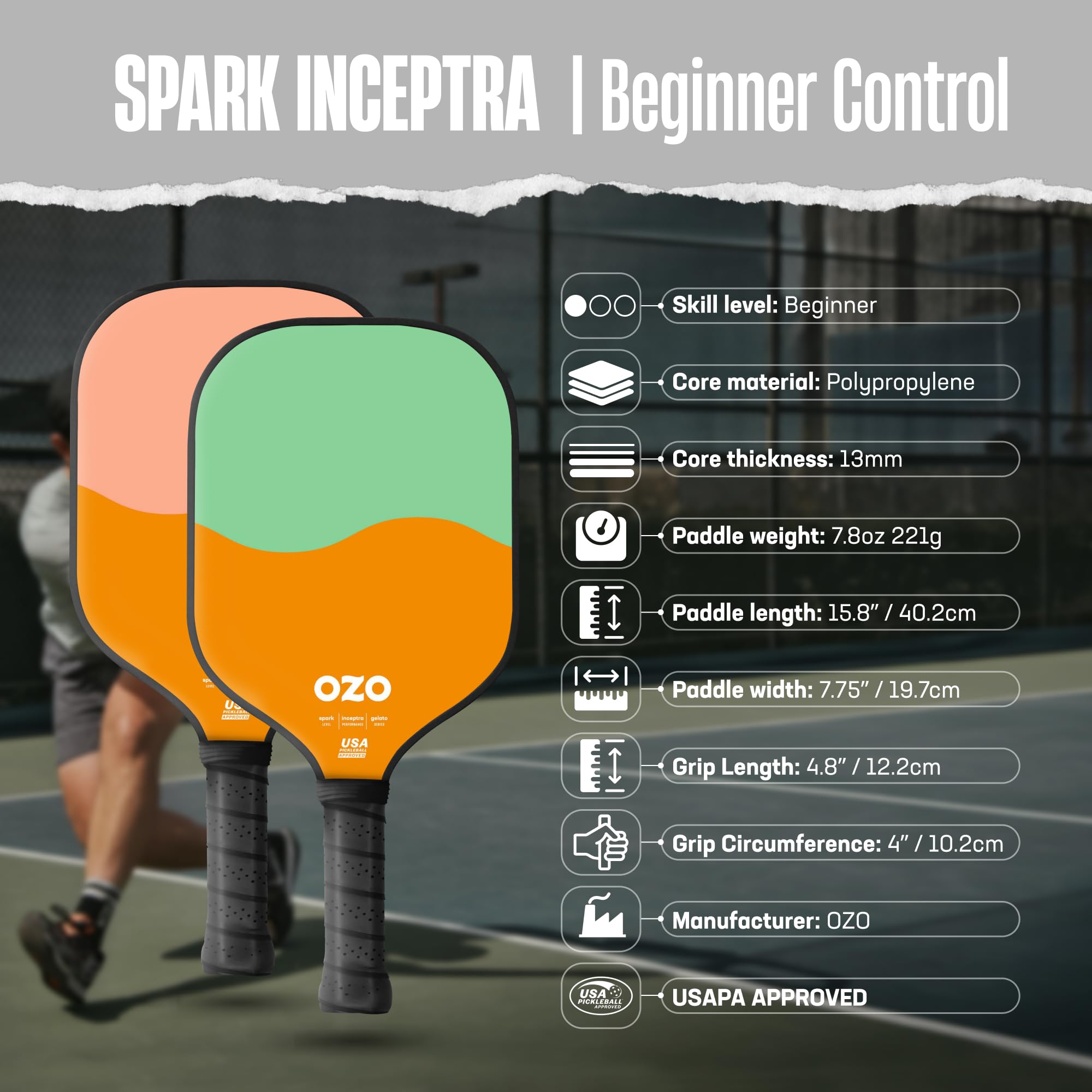 OZO Pickleball - Juego de 2 Palas + 4 Bolas