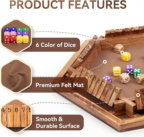 Miniatura 4 de WOOD CITY Juego de madera Shut The Box para 2 a 6 jugadores juego de matemáticas Close The Box para niños y adultos con 16 dados juego de mesa