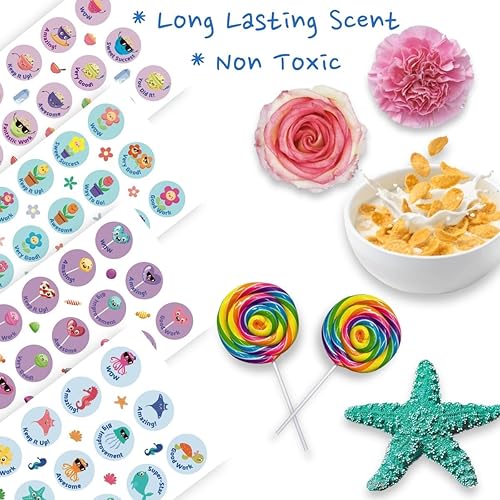 Miniatura 6 de Joyful Artistry Calcomanías para rascar y oler, 24 hojas, 12 aromas diferentes, calcomanías de recompensa para niños, calcomanías malolientes,