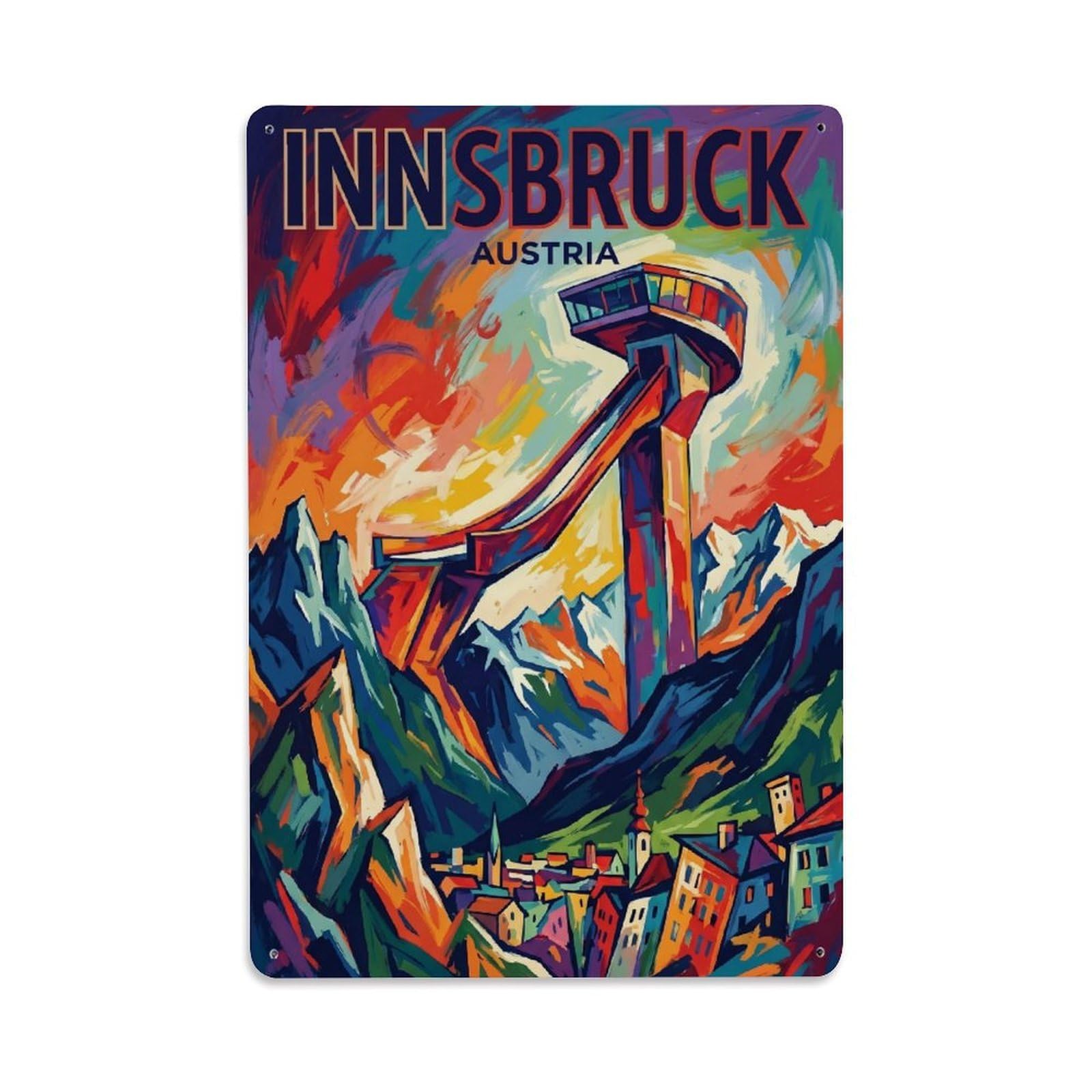 Olhnbad Style Graphic Innsbruck Austria Tyrol Alpine Travel Metal Tin Sign