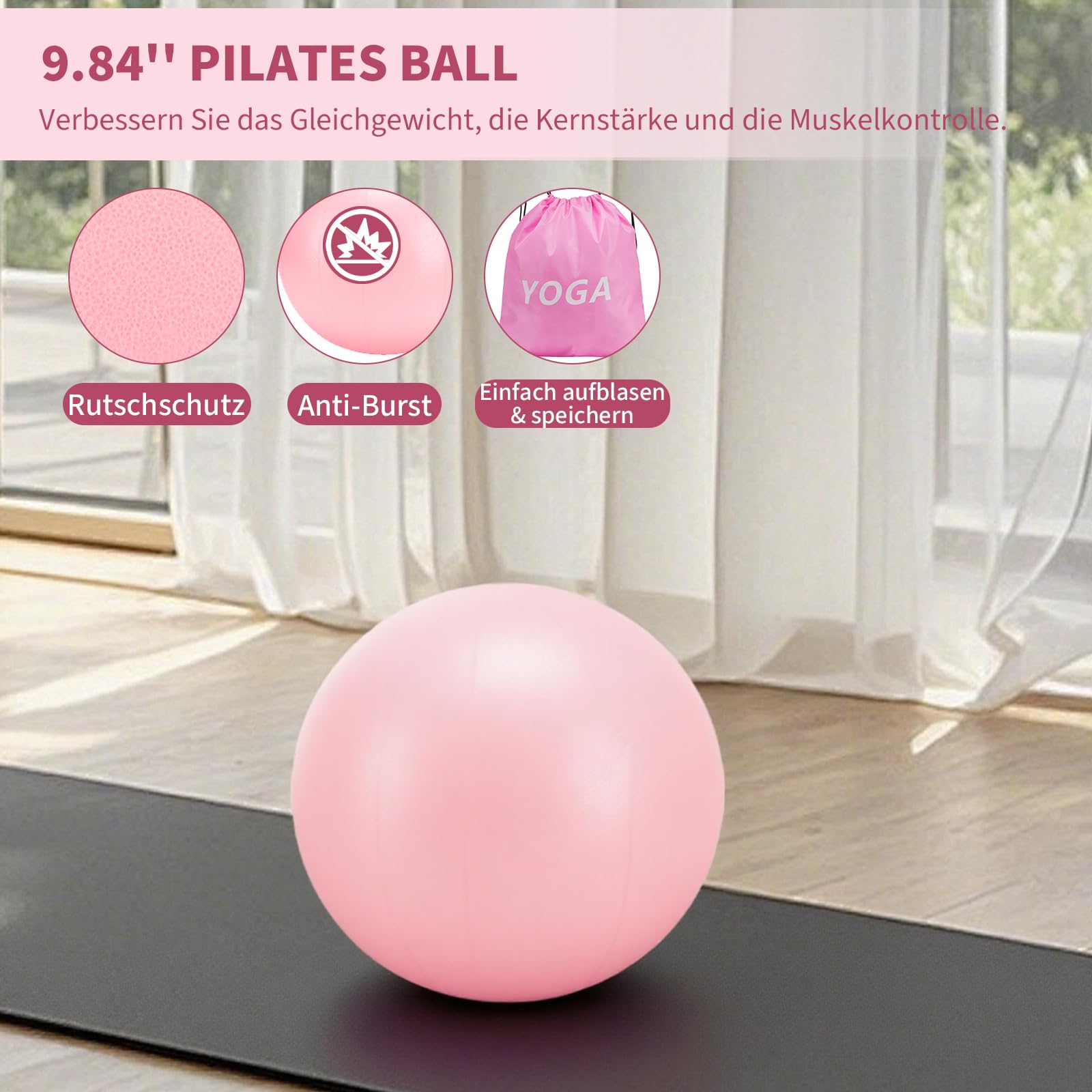 Pilates Ring Set, Home Workout Pilates Ausrüstung mit Pilates Ball, Widerstandsbänder und Zubehör, 14'' Magic Circle Hoop, Pilates Starter Kit für Frauen Anfänger zu Hause