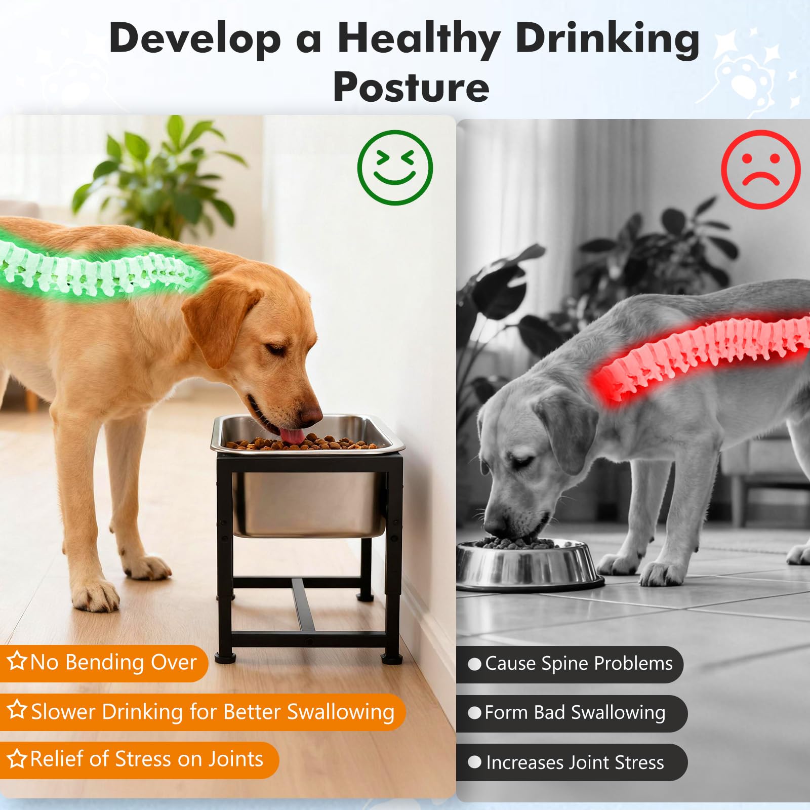 Comedero Elevado para Perros, 9L Bebedero de Acero Inoxidable con Altura Ajustable para Razas Grandes, Cuenco de Agua para Perros con Soporte Metálico, Alivia Presión Articular, Fácil Limpiar