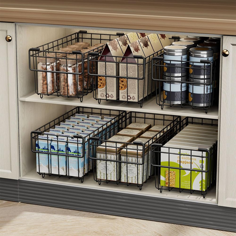 Organizadores para frigorífico y armarios de cocina apilables color negro de 6 piezas