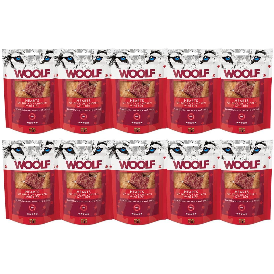 Pack 10x100g Snacks Naturales para Perros | Corazones De Pato + Pollo + Arroz Sin Conservantes | Chuches Perros Naturales - Dog Treats Saludables para Todas Las Edades Y Tamaños