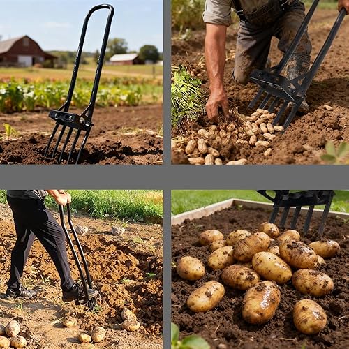 Miniatura 2 de Heavy Duty Garden Broadfork - 46" Steel Long Dual Handle Pitch Fork (Ergonomic Grip for Labor-Saving), 5 Tempered Diamond Tines for Soil Loosening,