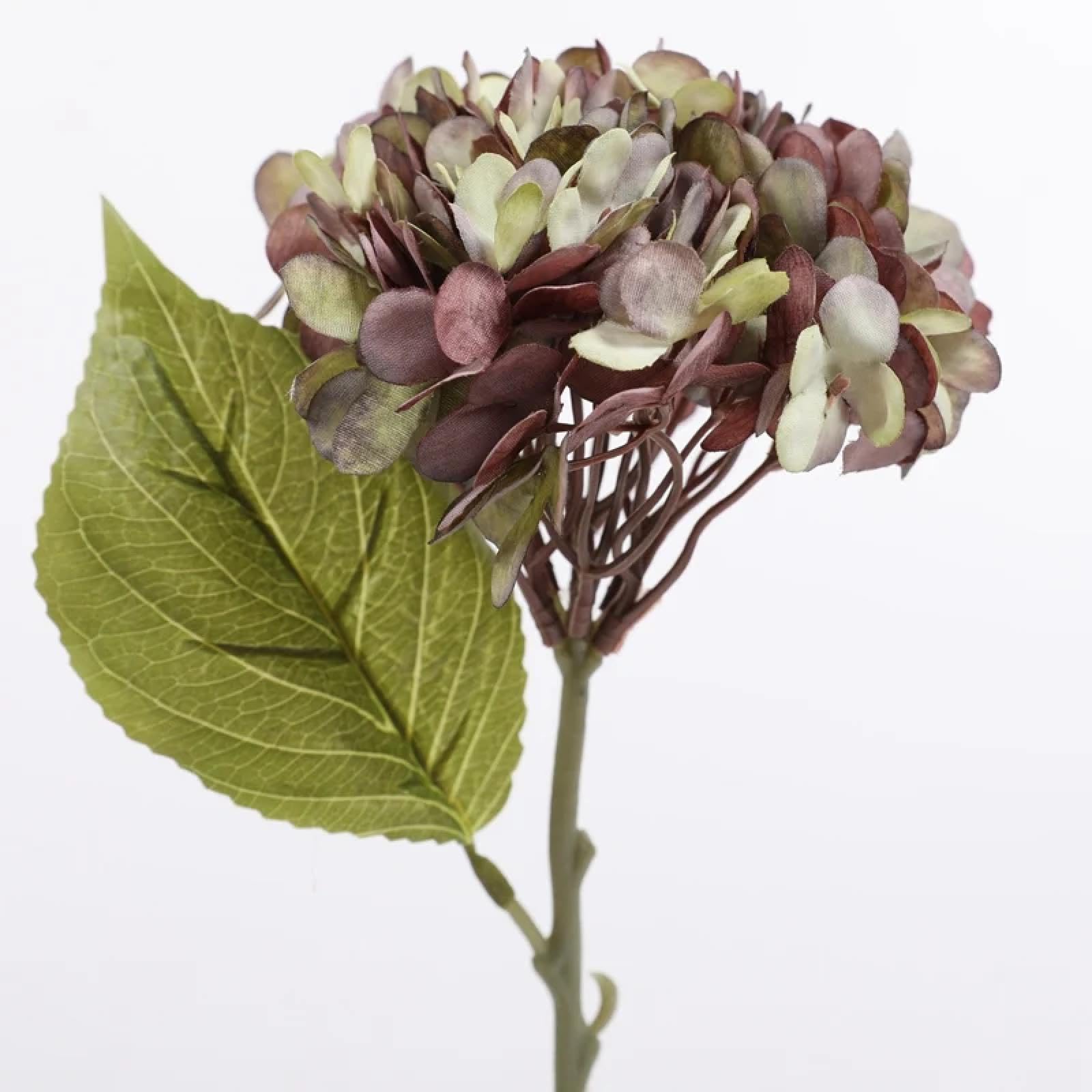 Hortensia artificiel en soie vert marron avec vase pour table | Lot de 3