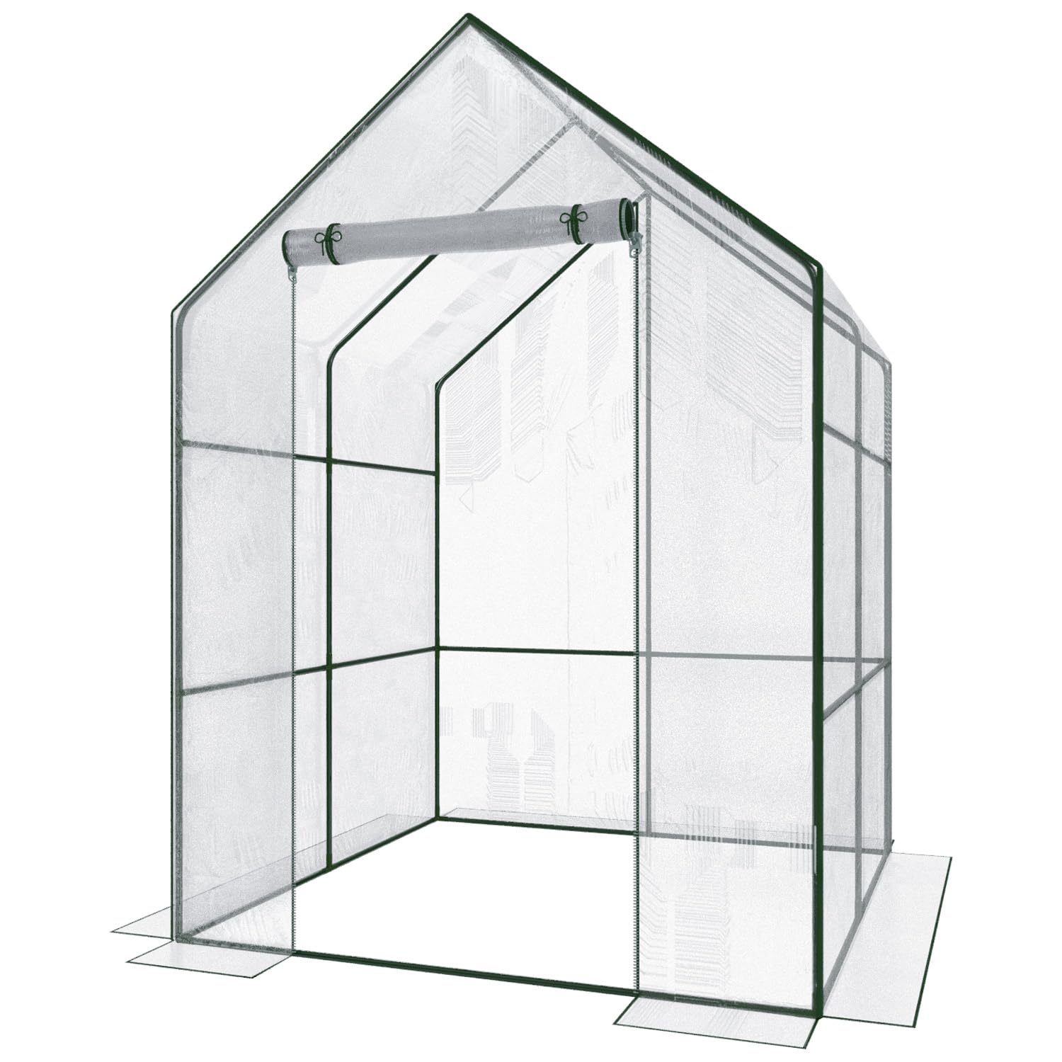 Serra A Casetta Orto Giardino Terrazzo Balcone Senza Ripiani Struttura Metallo Verniciato Telo Trasparente PVC Porta Avvolgibile Apertura A Cerniera Protezione Piante Giardinaggio 140 x 140 x 195 Cm