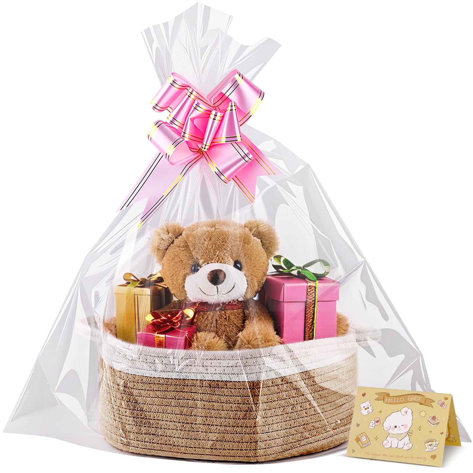 Small Woven Basket, 12" x 8" x 5" Gift Basket Empty with Ribbon and Gift Bag