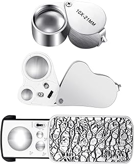 3 Pieces Jewelers' Loupe, 30X 60X 90X Illuminated Jewelers Eye Loupe Magnifier, Portable Loupe Magnifier with UV Black Light, with 10x Loupe Magnifier for Jewelry Coins Gems Stamps Watches Rocks