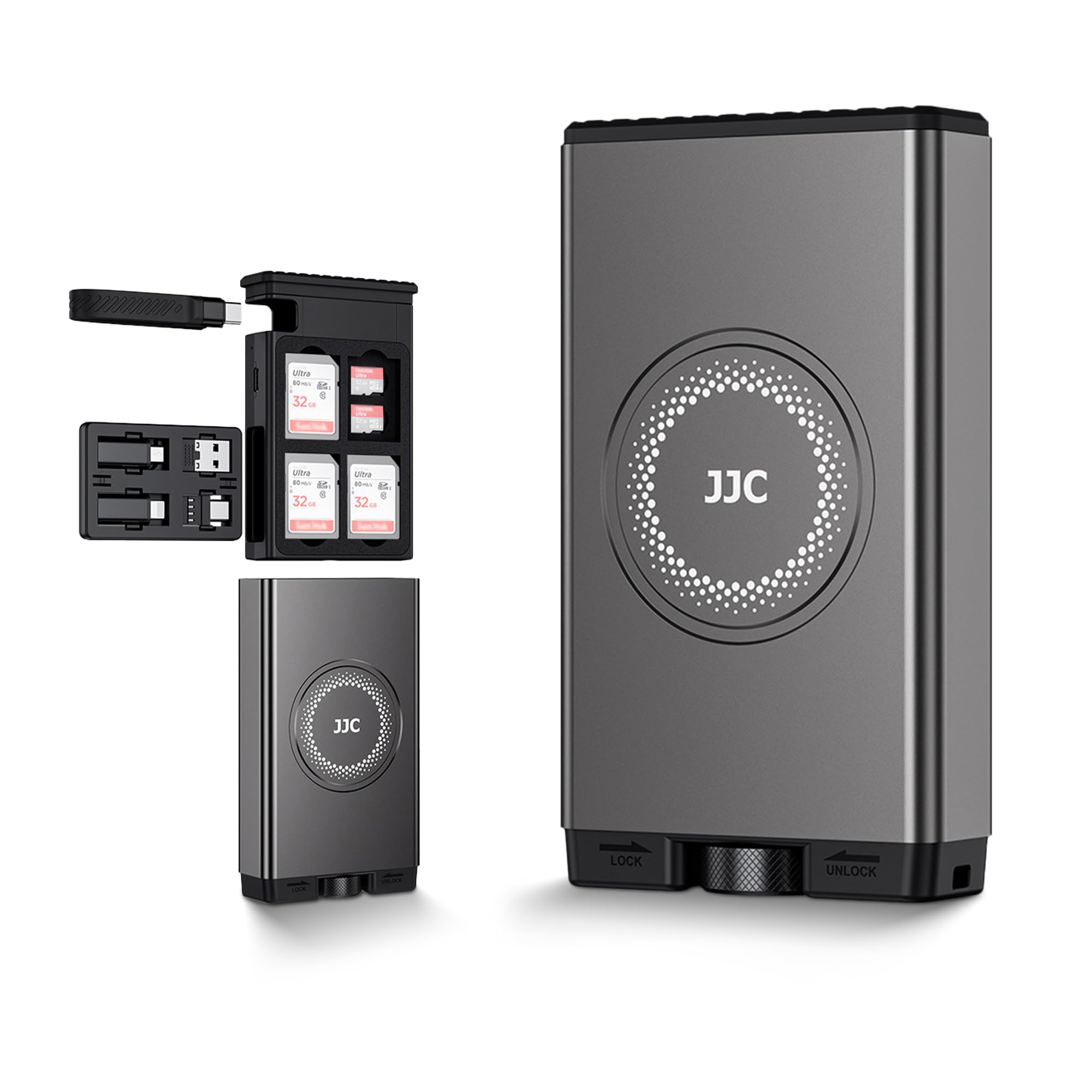 JJC Lettore di schede di memoria SD, lettore di schede SD Micro SD ad alta velocità con interfaccia USB 3.1 Gen 2 di tipo C, porta schede SD per 8 schede SD e 16 micro SD, custodia multipla per