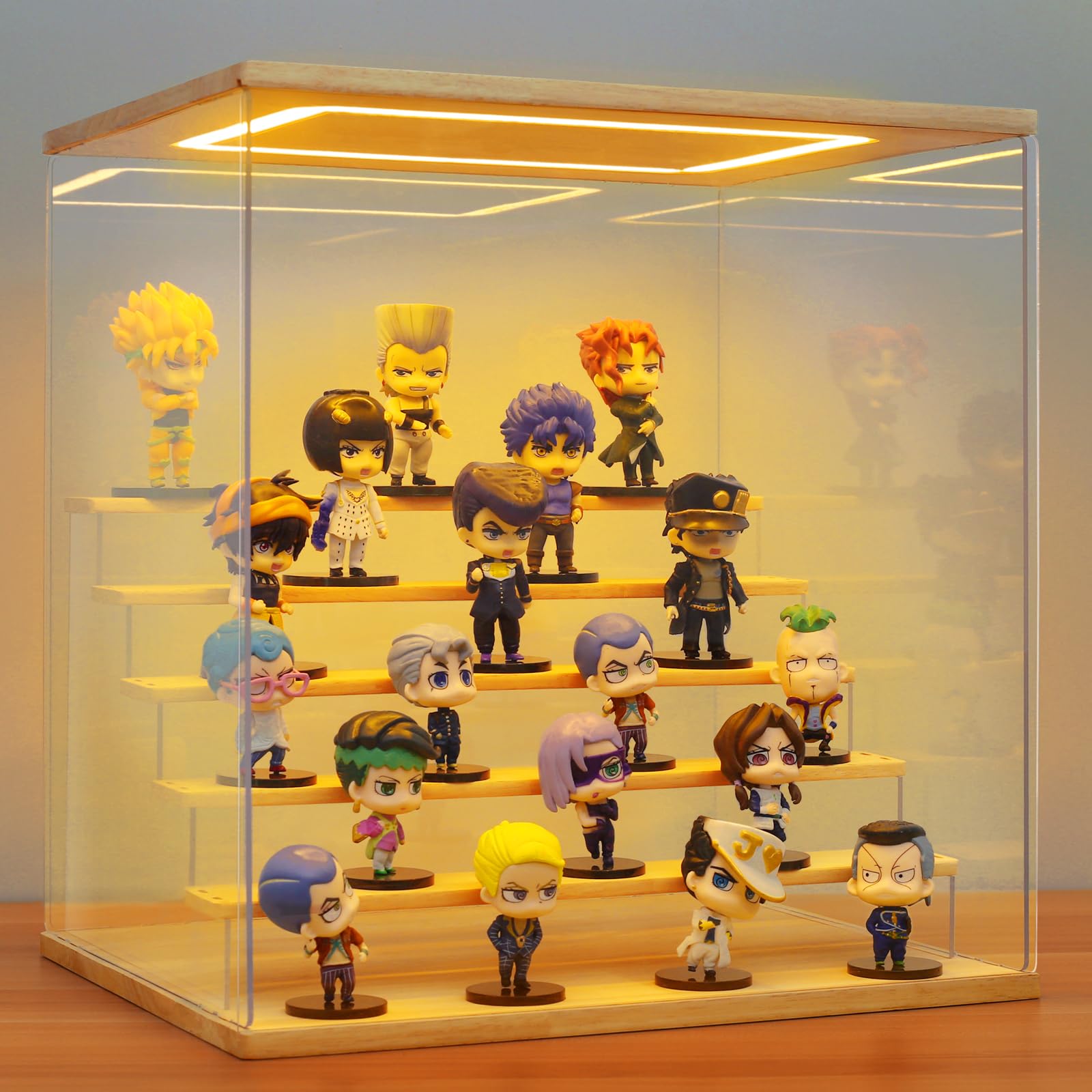 azeyn clear acrylic display case with light , 6 tier display box stand assembly dustproof protection showcase for collectibles action figures (6 tier s 15.8*12.6*16.5inï¼›40ã—32ã—42cm)