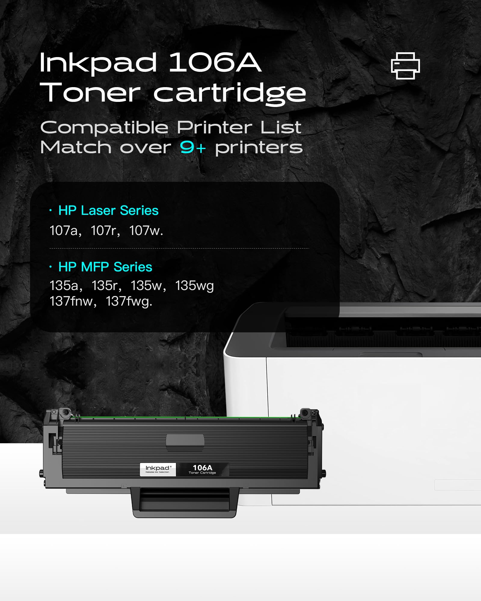 iNKPAD W1106A 106A Toner compatibile per HP 106A Toner per Laser MFP 135wg 107w 107a 107r MFP 137fwg 137fnw 135w 135a 135r Cartuccia stampante(Nero, confezione da 1)