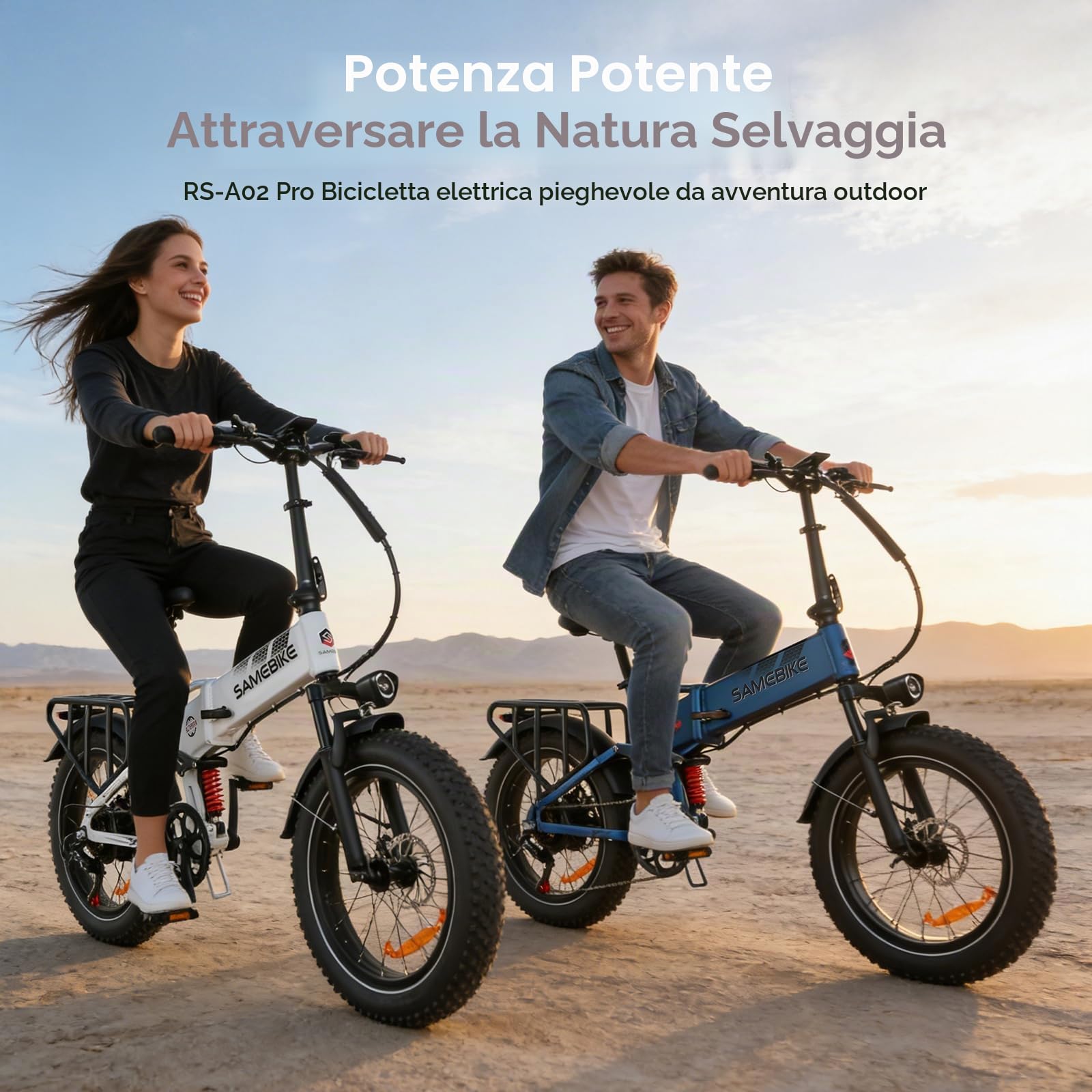 SAMEBIKE fat bike elettrica A02Pro 100km di autonomia 20"x4" fat bike elettrica pieghevole Batteria sostituibile da 48V e 15Ah Sospensione anteriore - Biciclette da pendolare a 7 velocità