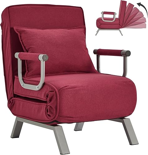 Sofá cama convertible con almohada, cama perezosa tapizada con respaldo ajustable de 6 ángulos, sofá plegable para apartamento, oficina, hogar