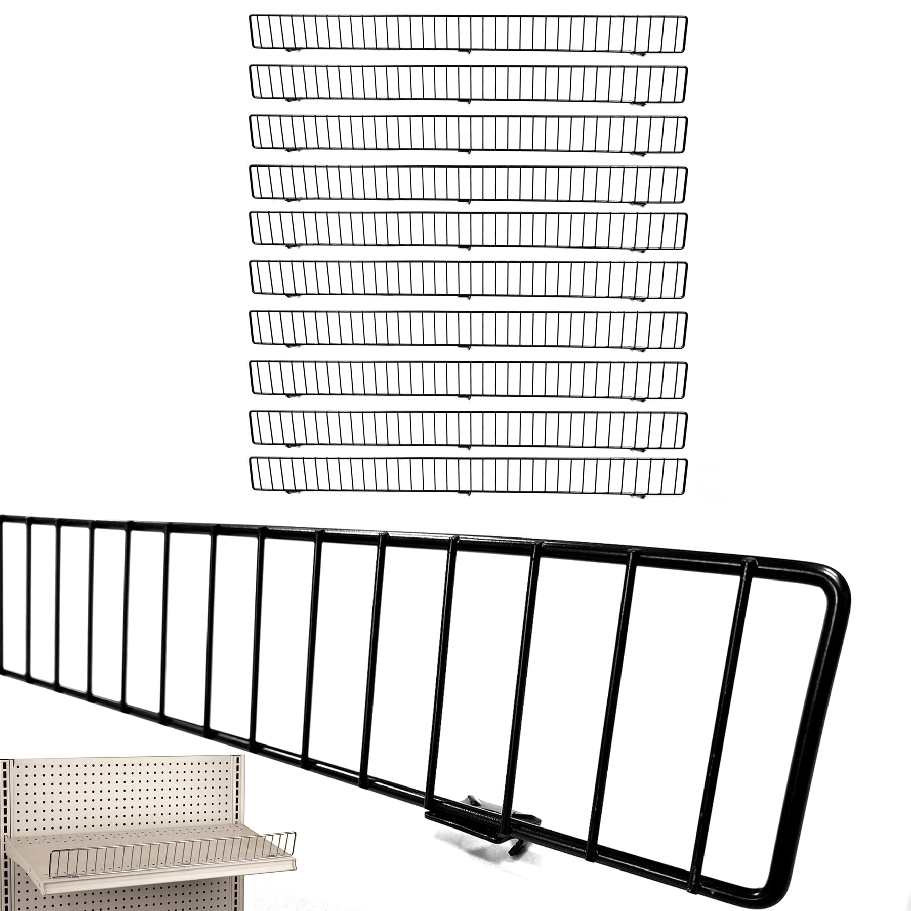 STORE FIXTURES DIRECT Gondola Shelf Fence, Wire Front Lip for Gondola Shelves, 36" L x 3" H, Black, 10 Pack