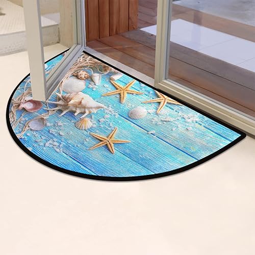 Miniatura 6 de Pardick Tapete semicircular con temática de playa, de madera de mar, antideslizante, suave, de medio círculo, lavable, duradero, decoración de media