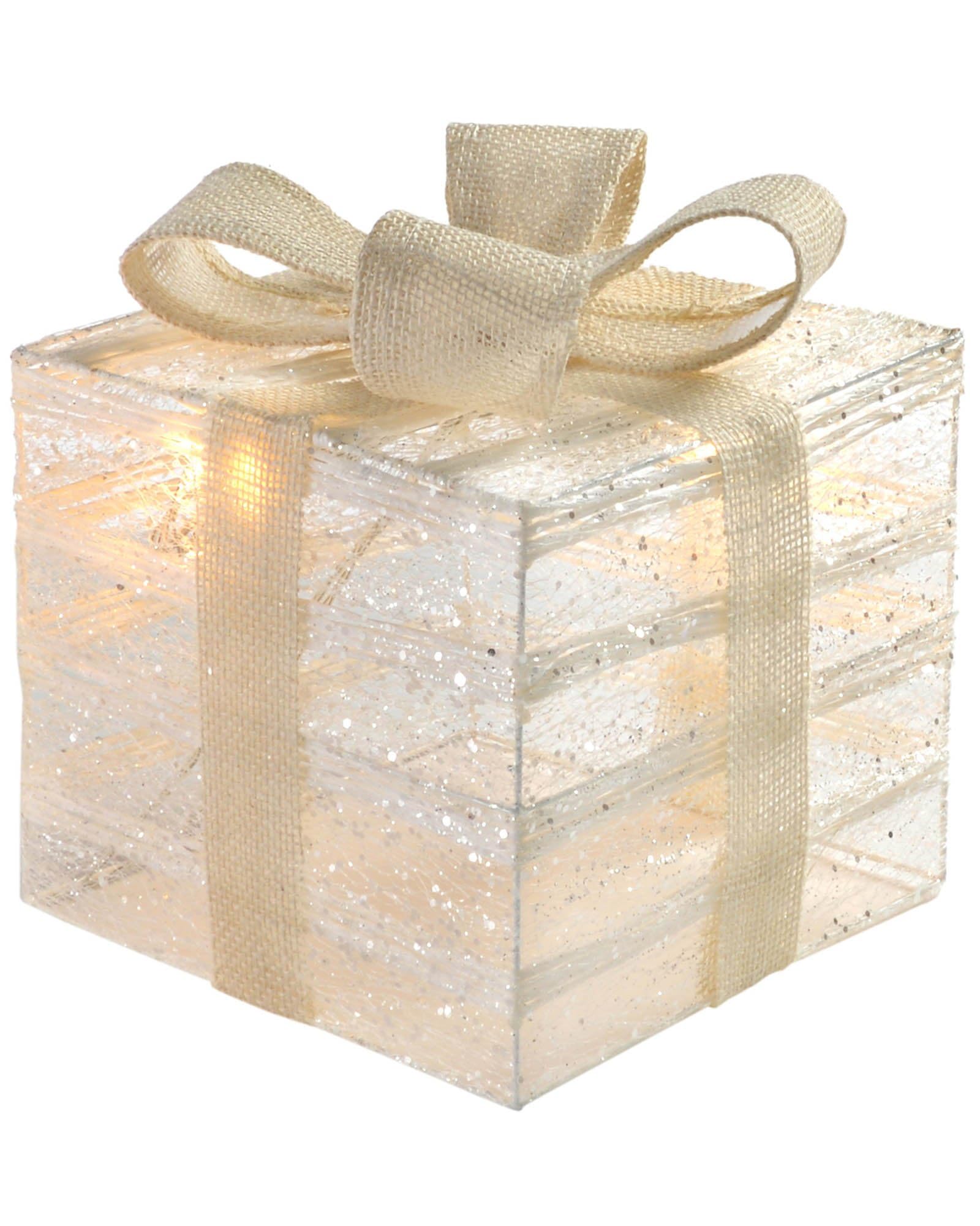 WeRChristmas Pre-Lit Paper String and Gauze Gift Box with 10 Warm LED Lights, 20 cm - White
