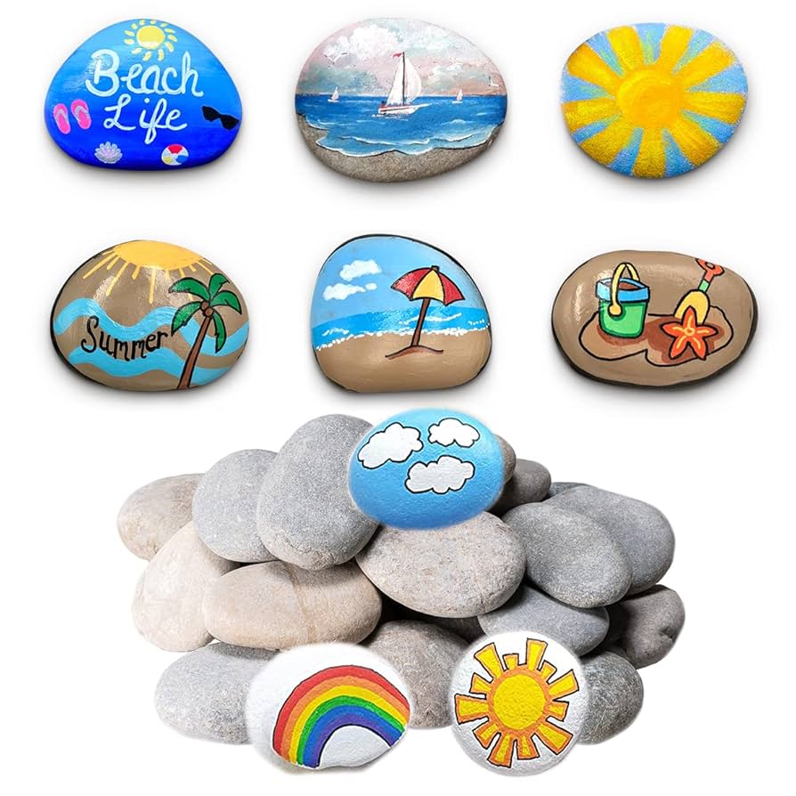 SINJEUN 16 PCS 3-4 Inch Large River Rocks For Painting, Bulk 10 Lbs