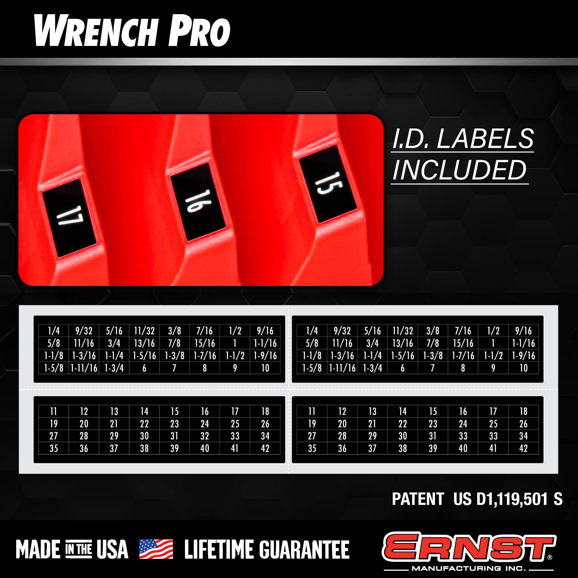 Ernst Manufacturing 5402 Wrench Pro - Cassetta degli attrezzi modulare per 20 chiavi, colore: Rosso