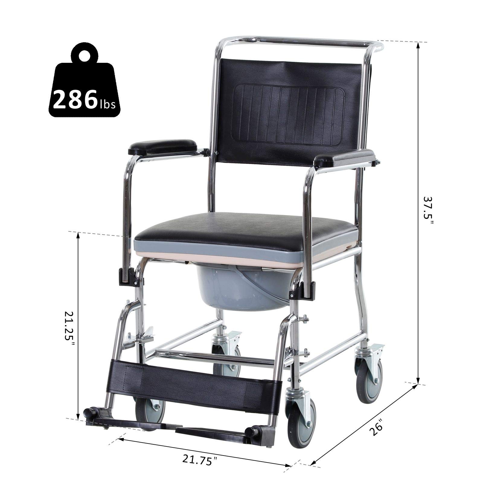 Shower Rolling Chair Personal Mobility Assist Bedside Commode