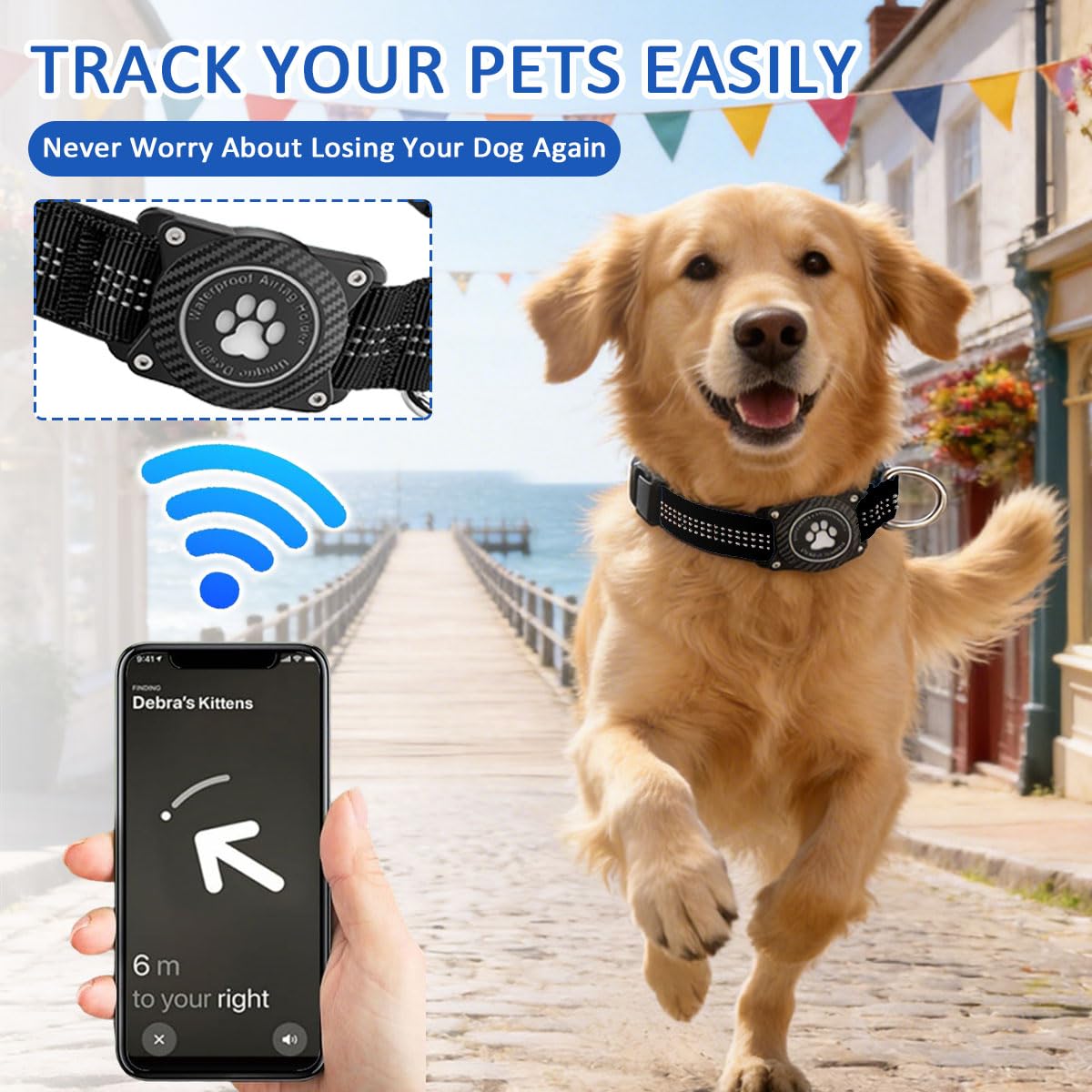 AirTag Collar Perro Impermeable Integrado Luminoso Soporte de Apple Air Tag Reflectante Anti-Pérdida Protección, Negro 02, L — view 2