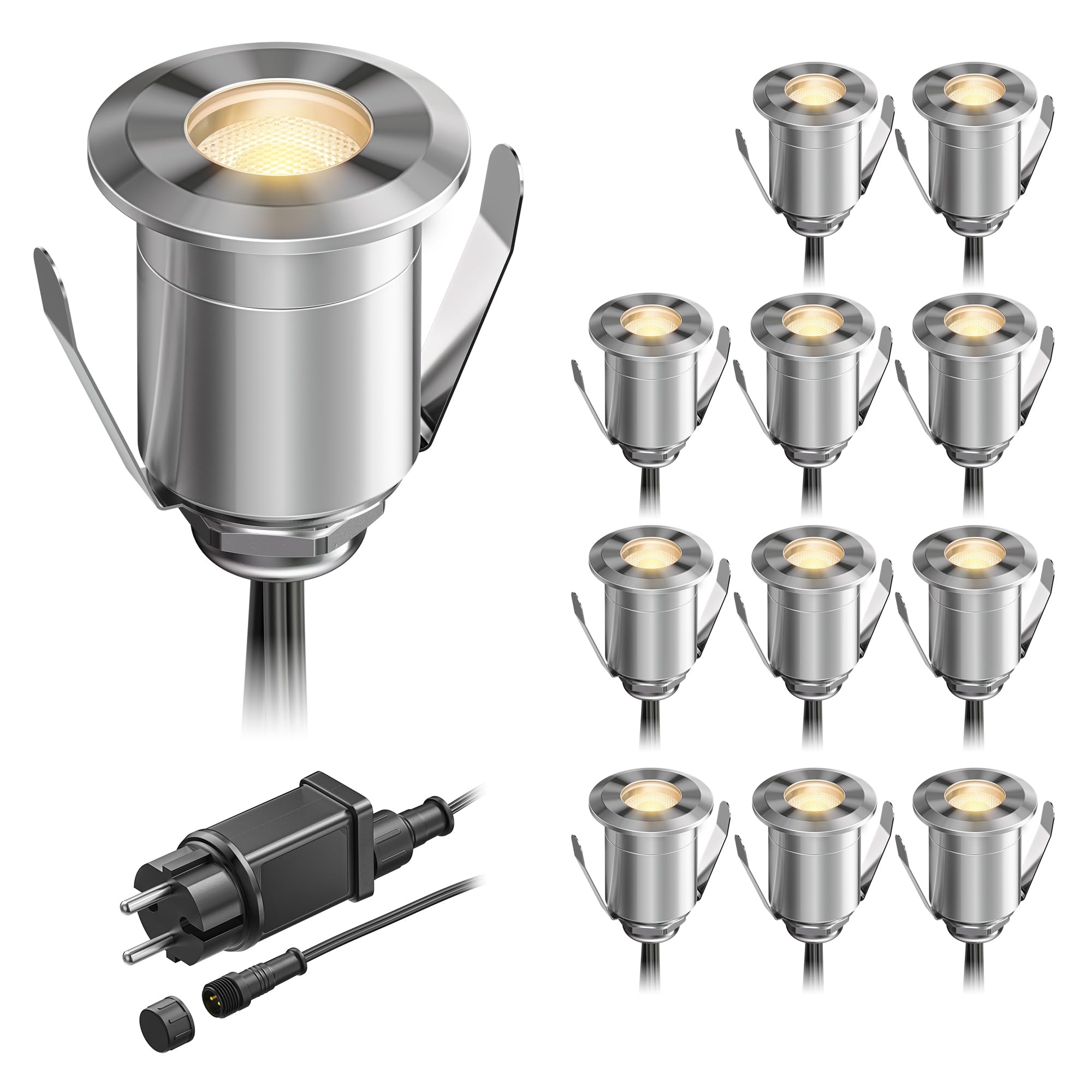 ledscom.de LED Boden-Einbauleuchte BINO für außen, IP67, 32mm Ø, warmweiß, 12er Set