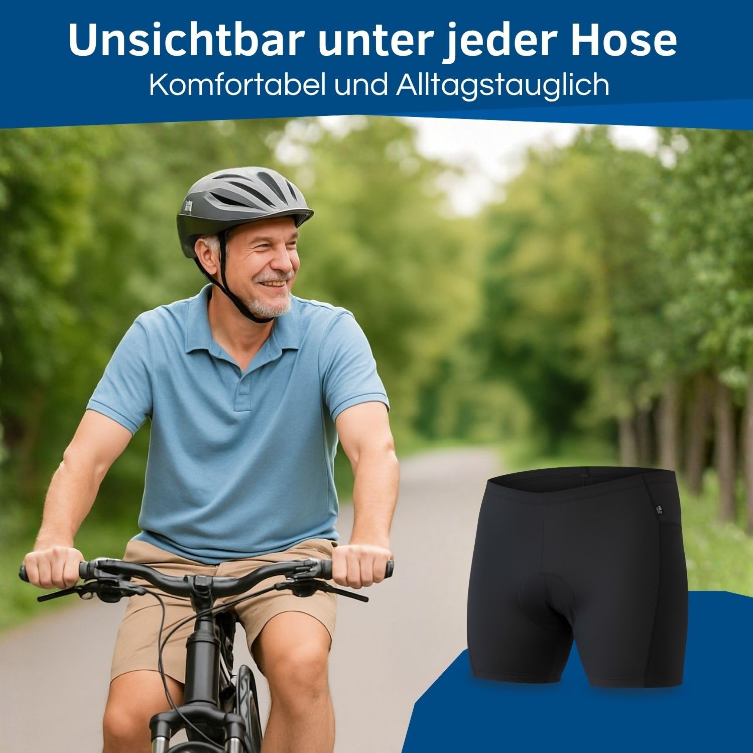 HiLo sports KOMFORO™ Calzoncillos de ciclismo para hombre, acolchados para bicicleta eléctrica y bicicleta, con canal de alivio
