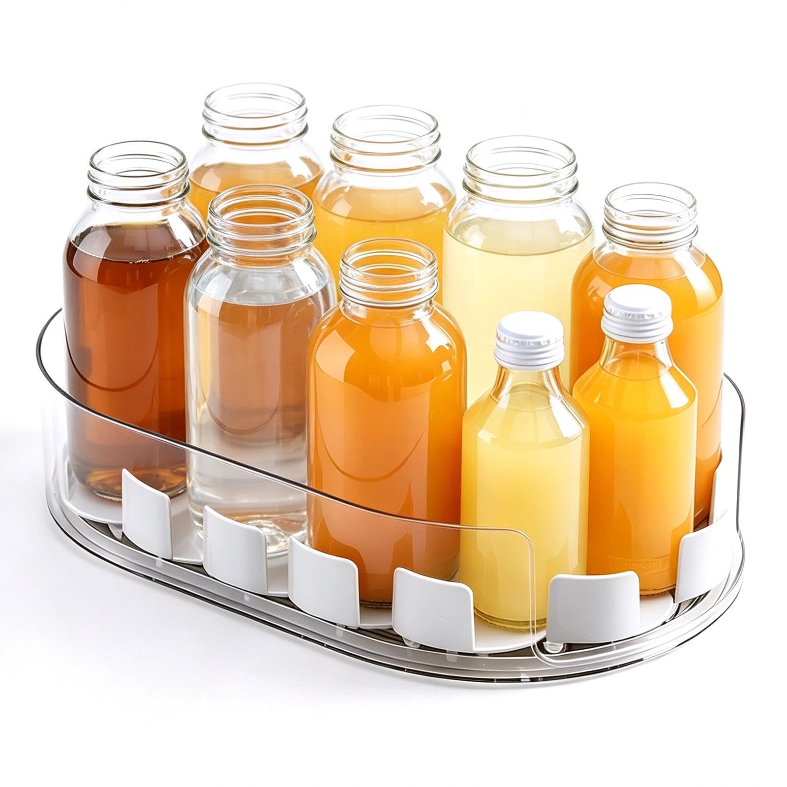 MFSKJELF Lazy Susan Turntable Organiser for Fridge, 360° Rotating Fridge Organisers, Non-Slip Clear Kitchen Cupboard Organiser Spice Racks for Condiments, Seasonings, Fridge and Worktop