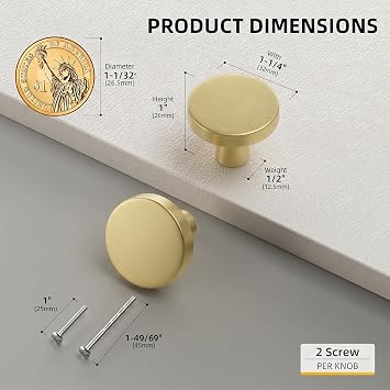 goldenwarm Gold Cabinet Knob Brushed Brass Dresser Drawer Knobs - LS5310GD Round Knobs for Closet Decorative Bedroom Cabinet Door Knobs Bathroom Hardware, 15 Pieces