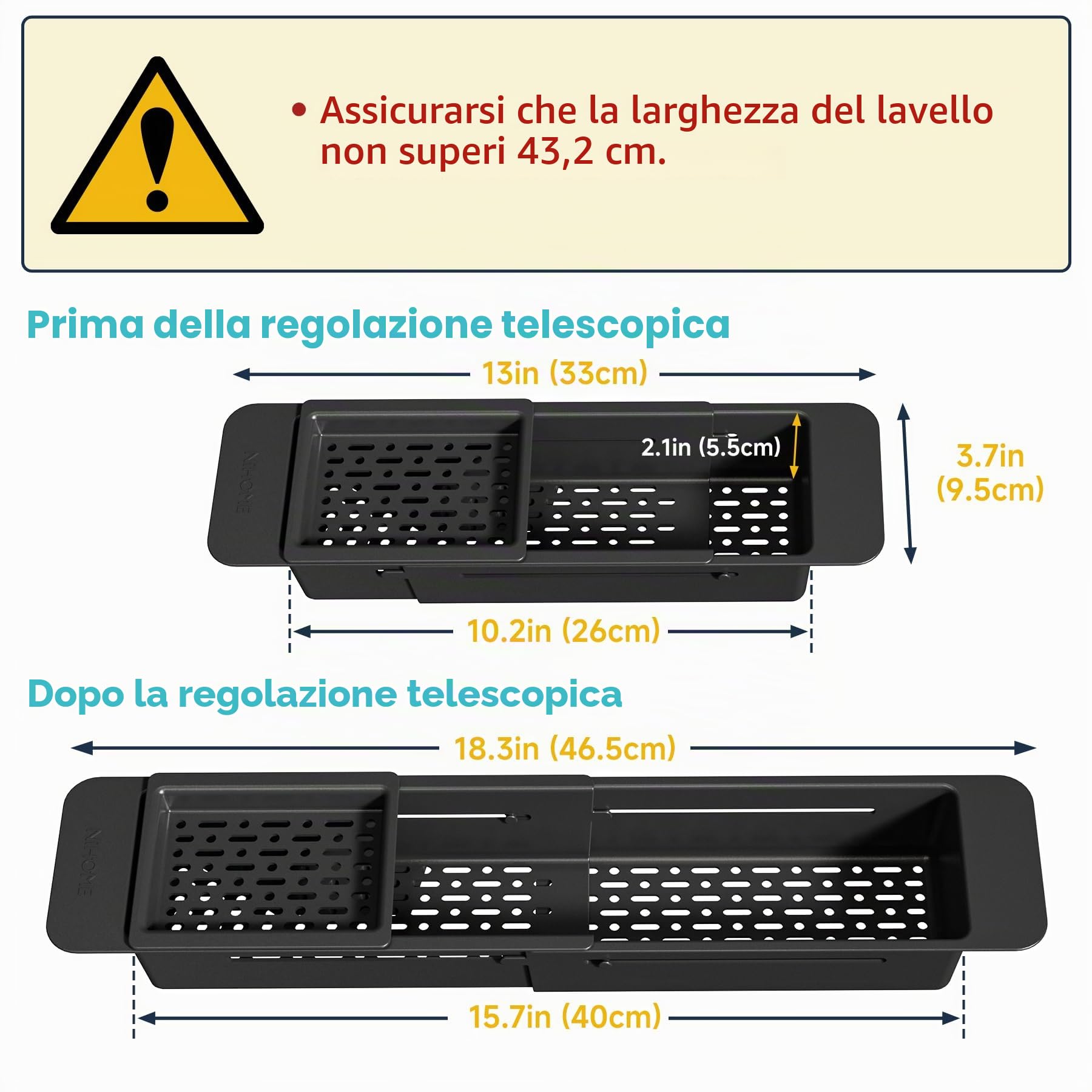 NiHome Organizer estensibile da cucina per lavello (nero)