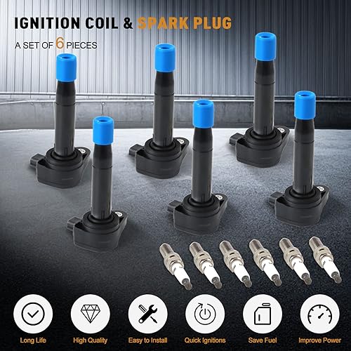 Vista 34 de Paquete de 6 bobinas de encendido UF617 y bujías de iridio compatibles con Infiniti EX37 FX37 G37 M37 Q50 3.7 3.7L V6 2008-2014 Reemplazar #